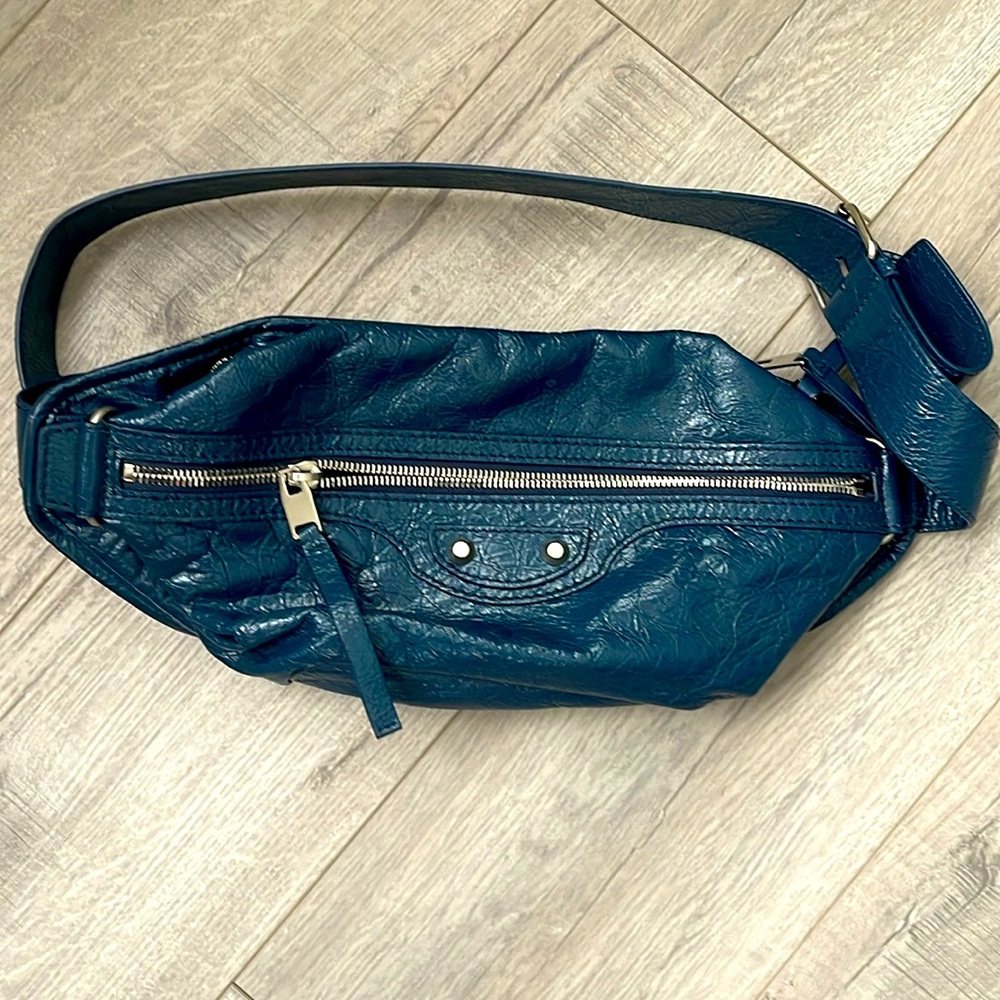 Balenciaga crinkled leather waist bag